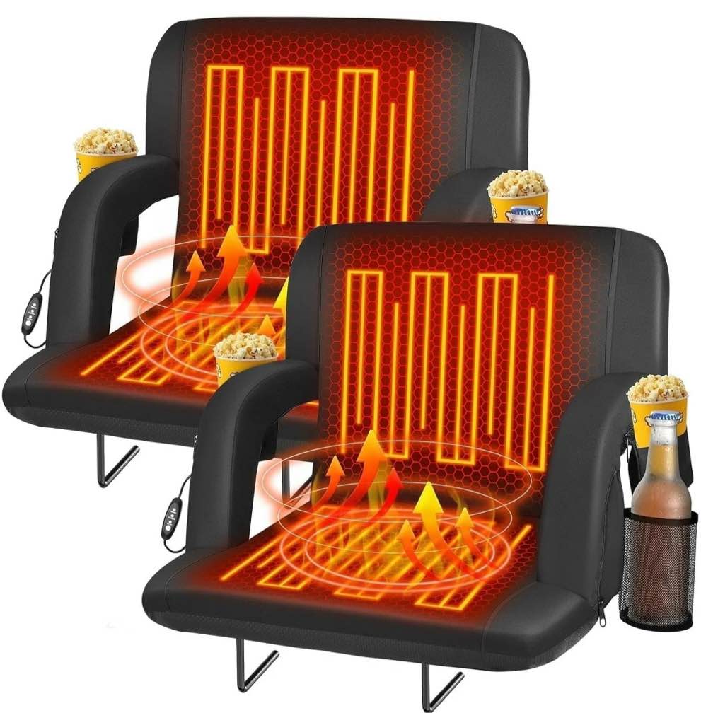 PNKKODW 23" 2PCS Heated Stadium Seats for Bleacher with back support, wide cushion, USB 3-heat, 5 pockets, fortable portable for camping, games, sports
