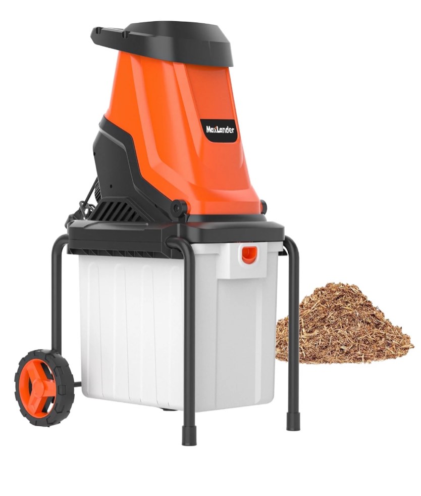 MAXLANDER 15-Amp 120V Heavy-Duty Electric Wood Chipper with 1.2-Bushel Bin