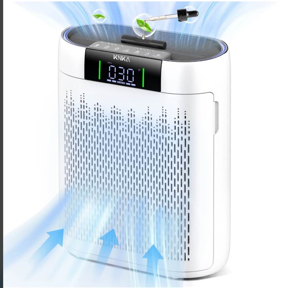 KNKA HEPA Air Purifier for Home - 2500 Sq.ft/h, for Allergy & Pet Defense, 99.97% Pet Hair/Dust/Pollen/Odors Capture, with Real-Time Air Quality Monitor & Essential Oil Diffuser - Touch Screen Contro