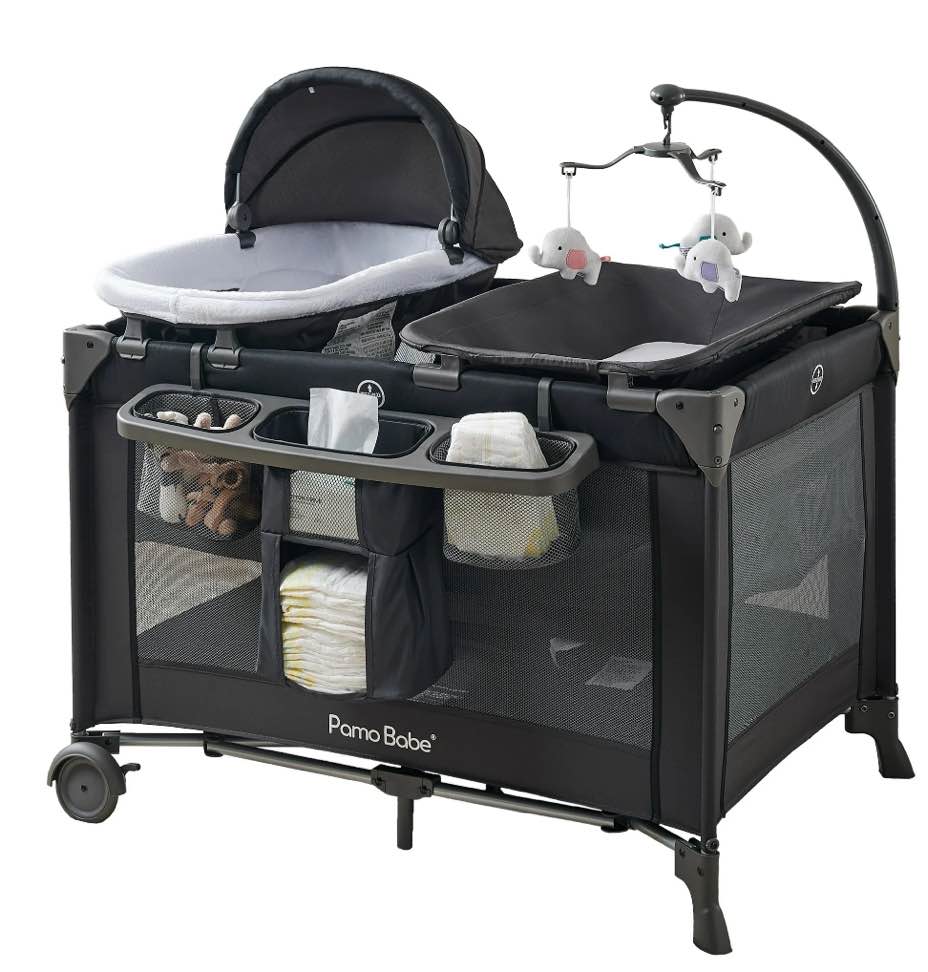 Pamo Babe 4-in-1 Baby Playard with Bassinet & Changing Table for Newborn