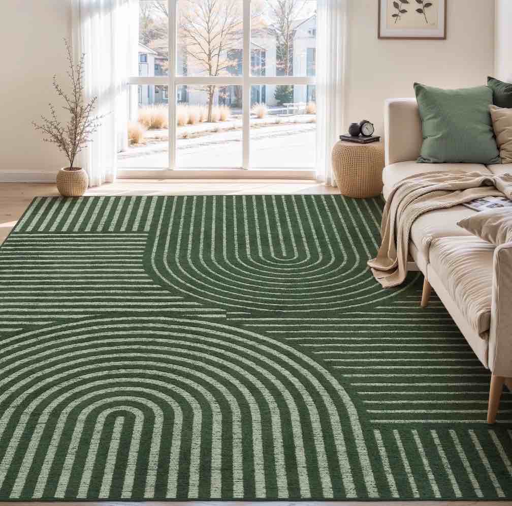 VUNATE 8'x10' Area Rugs for Living Room Jacquard Textured Modern Rugs Soft Geometric Rug for Bedroom Mid Century Washable Rug Non-Slip Bohemian Carpet Perfect for Dining Room Office Green