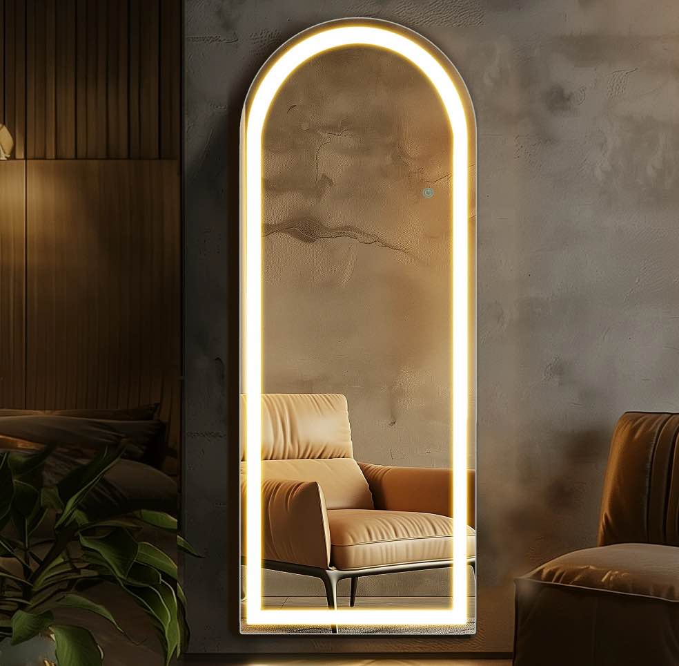 EDX LED 3 Color Lighting Full Body Mirror 71 x 26 Arched Floor Mirror with Lights Wall Mounted Free Standing Leaning for Home White