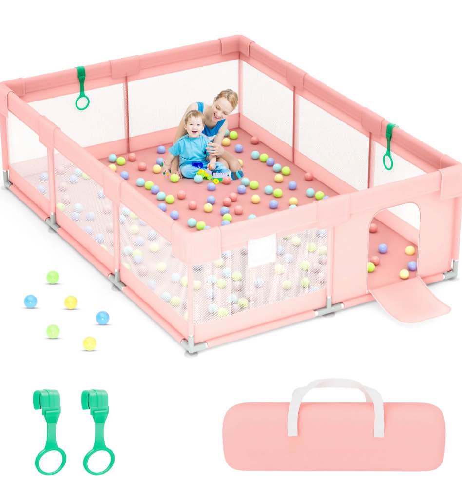 babyeap Baby Playpen,71*50 Inch Extra Large Baby Playards for Babies and Toddlers,Fence Baby Play Yards for Indoor & Outdoor with Breathable Mesh,Pink