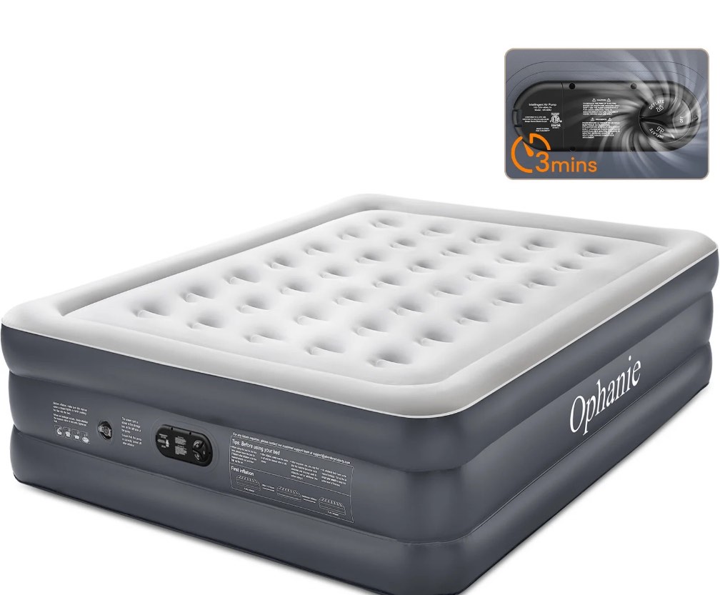 Ophanie Queen Air Mattress, 18-Inch Elevated Inflatable Bed with Built-in Pump, Puncture-Resistant, Quick Inflation/Deflation, Portable for camping & Guests, Dark Gray
