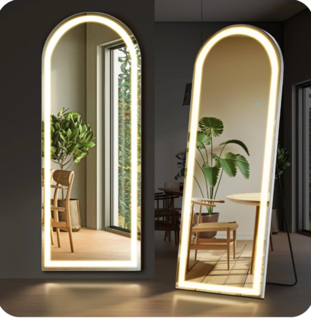 EDX LED 3 Color Lighting Full Body Mirror 71"x 26" Arched Floor Mirror with Lights Wall Mounted Free Standing Leaning for Home, White