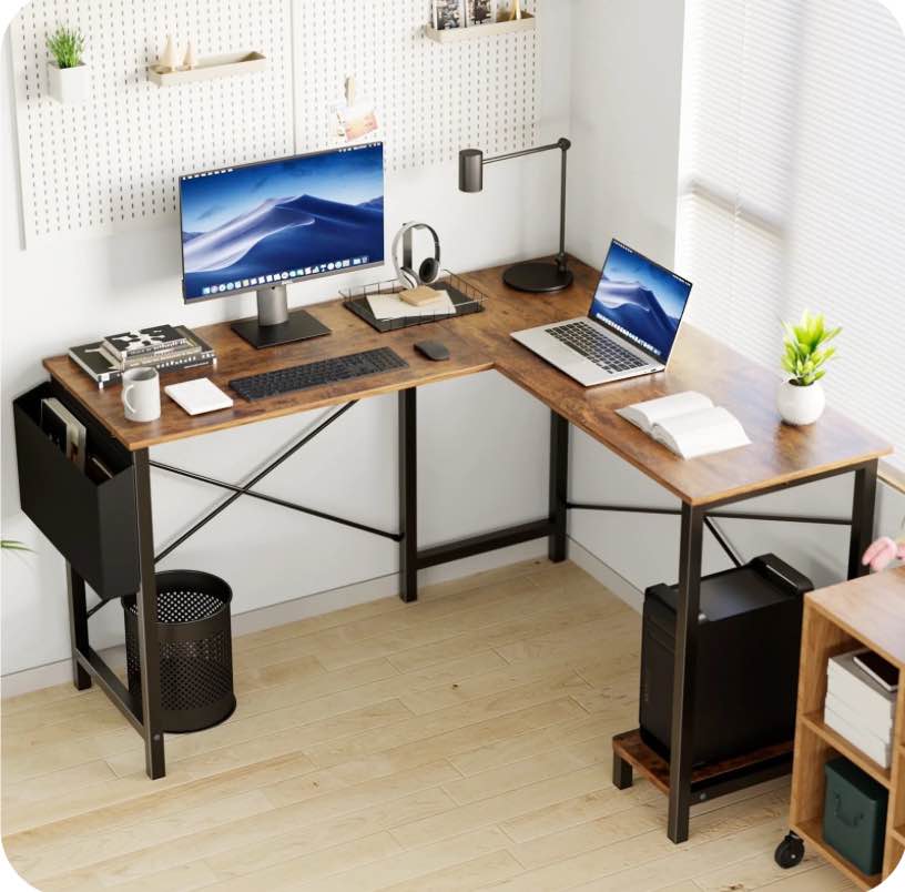 EDX L Shaped Computer Corner Desk, Gaming Table 50 inch PC Writing Study Desk for Home Office Dorm Small Space, Rust