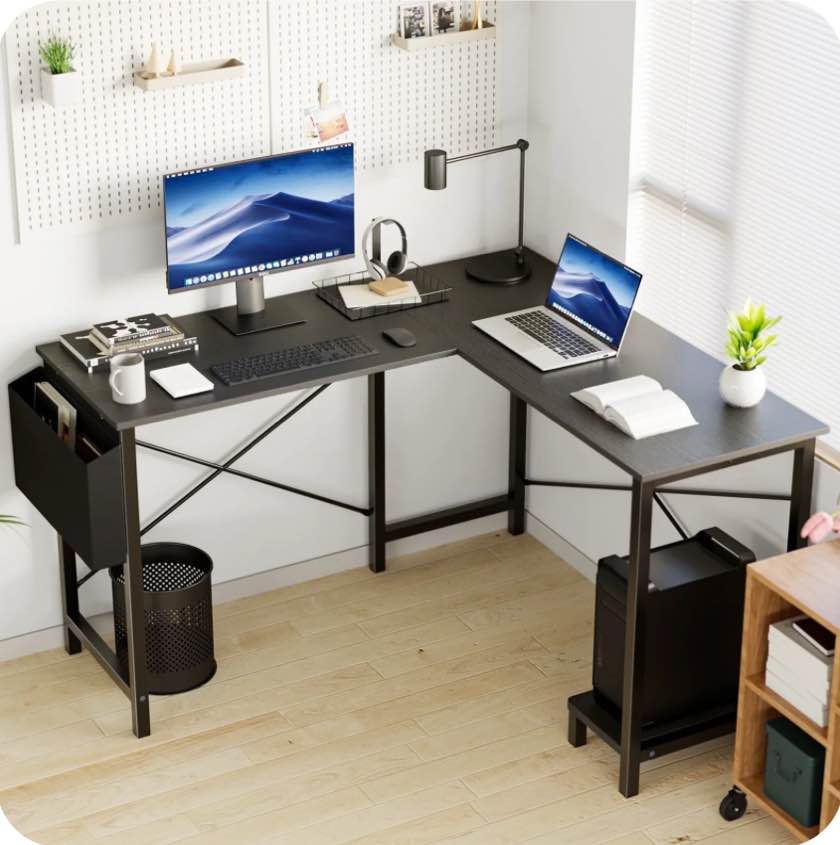 EDX L Shaped Computer Corner Desk, Gaming Table 50 inch PC Writing Study Desk for Home Office Dorm Small Space, Black