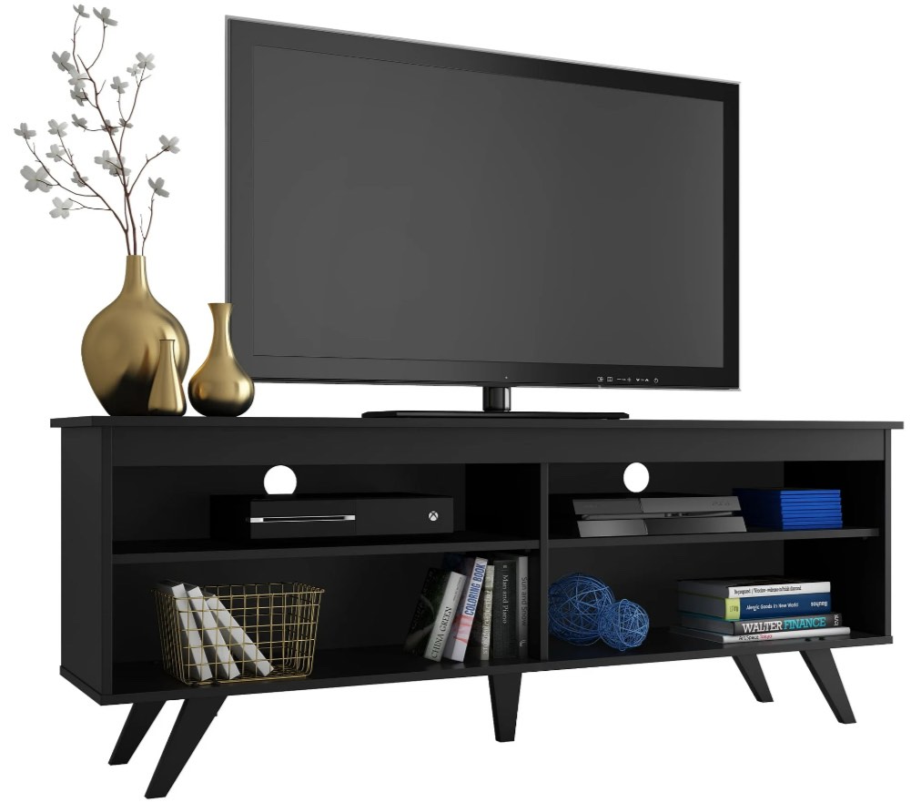 Madesa TV Stand with 4 Shelves & Cable Management for 55, 65" TVs Modern Media Console - Black
