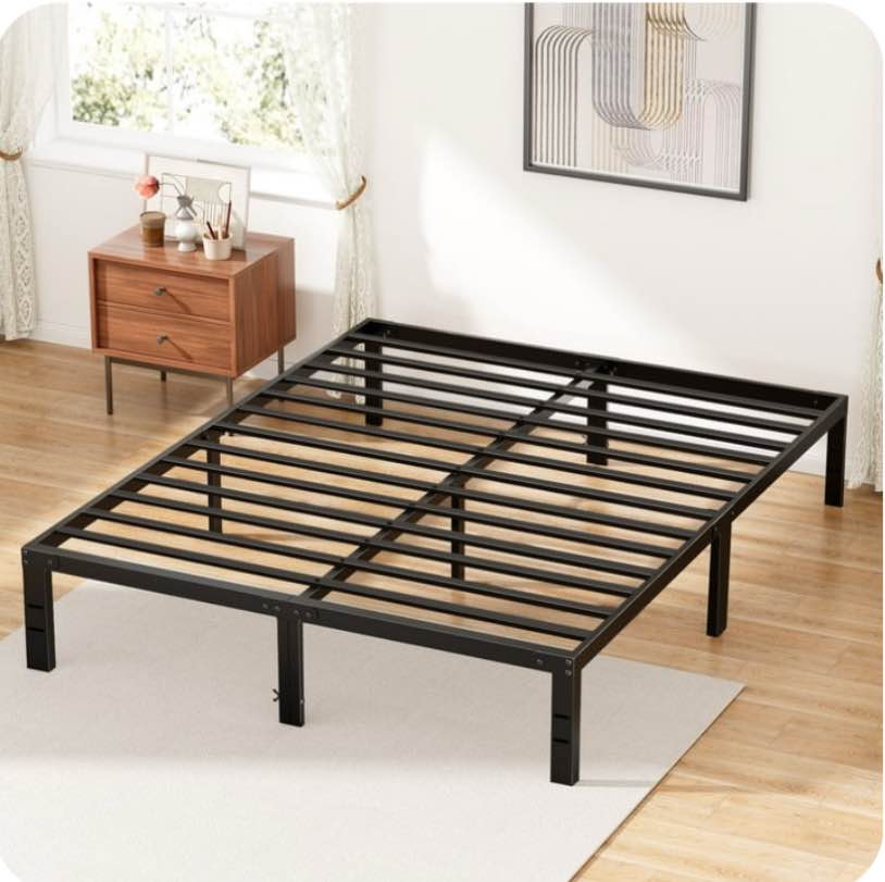 ZUNMOS 14 Inches Queen Bed Frame, Heavy Duty Metal Platform with Storage Space Under Frame, No Box Spring Needed Queen Size Bed Frame, Black