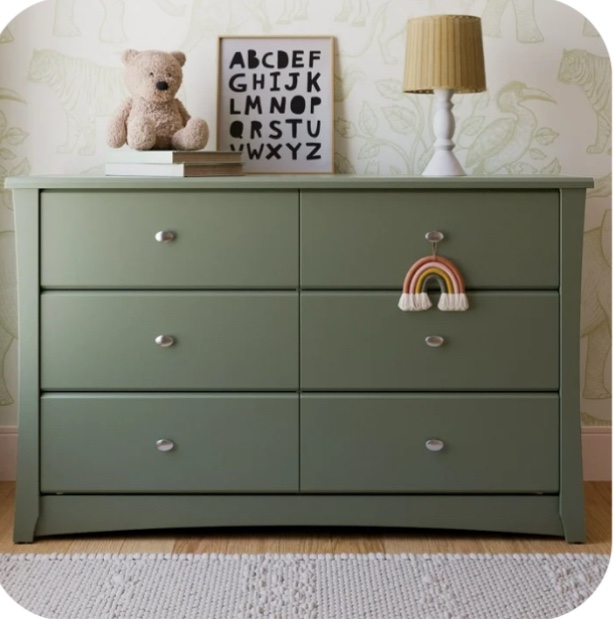 Storkcraft Crescent 6 Drawer Children's Nursery Double Dresser, Olive
