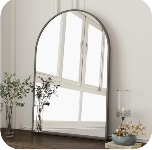 BEAUTYPEAK 20"x 30" Bathroom Mirror Wall Vanity Arched Mirror, Black