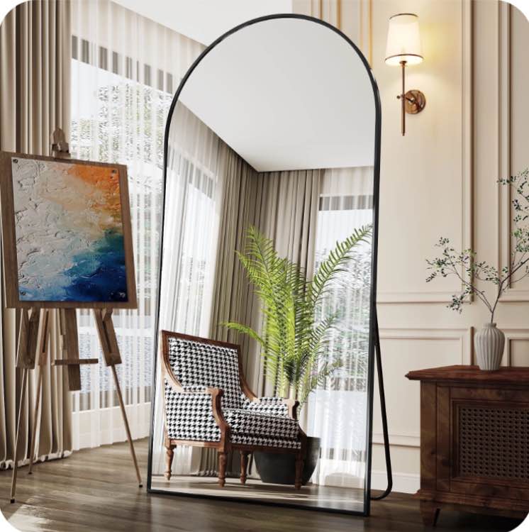 Arched Full Length Floor Mirror 76"x44" Full Body Mirror with Stand, for Bedroom, Living Room, Cloakroom, Black