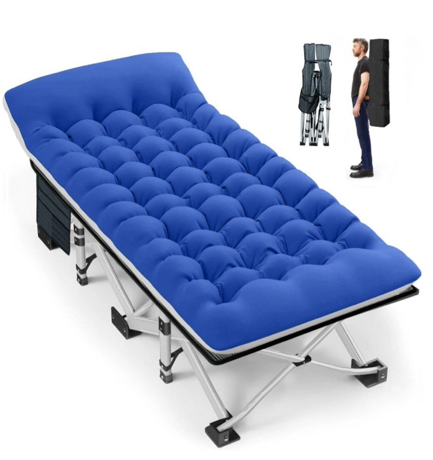 GVDV Folding Camping Cot with 2 Sided Comfort Mattress, Double Layer Oxford Fabric Folding Bed, Portable Sleeping Bed Cot for Camp Office Nap Beach Travel