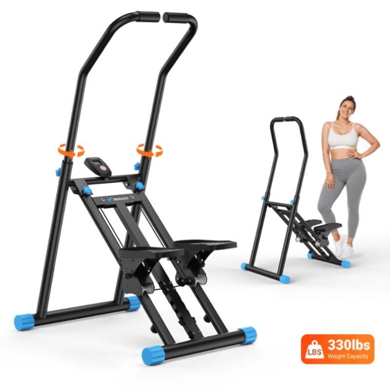 MERACH Stair Stepper Exercise Machine, 3 Levels Resistance Adjustable Climber, Compact Foldable Full-Body Workout Stepper Home Cardio Exercise Equipment