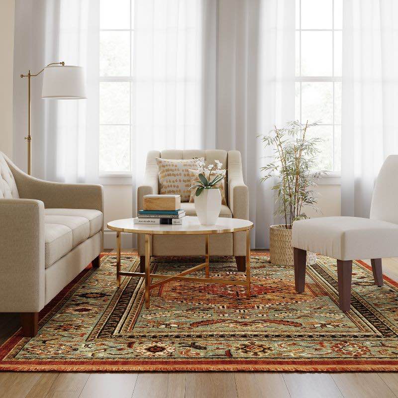 7'x10' Floral Woven Accent Rug Rust/Green - Threshold™