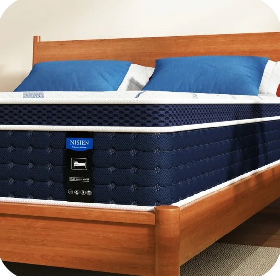 Nisien Hybrid Mattress, 12", Gel Foam, King, Medium, Pocketed Coils, White