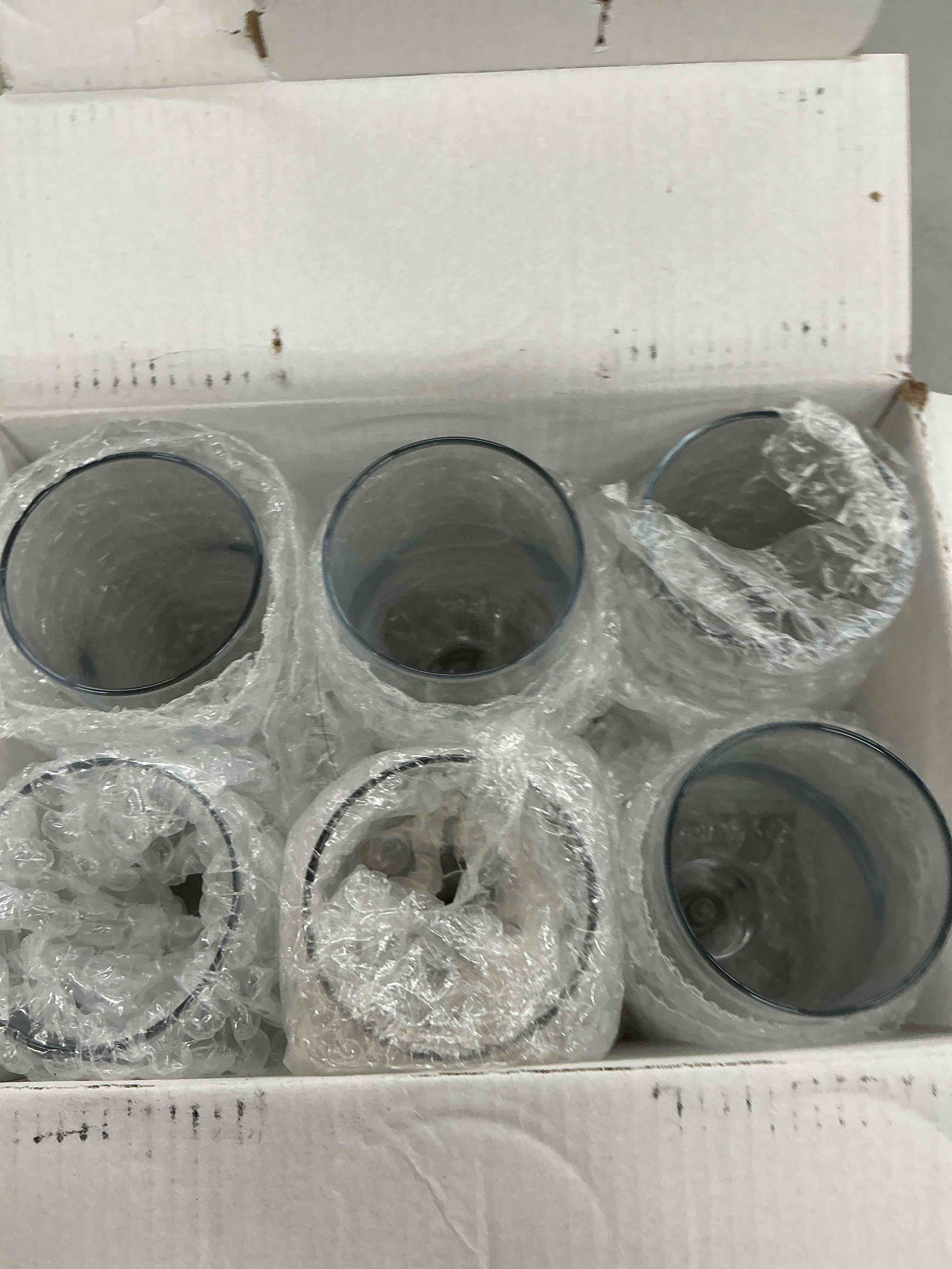 Condition photo showing Good Condition for 10oz water goblets set of 6, clear goblet glasses set for home bar, wedding, party, elegant design for iced tea, sangria, juice, dishwasher safe, perfect for daily use special occasions