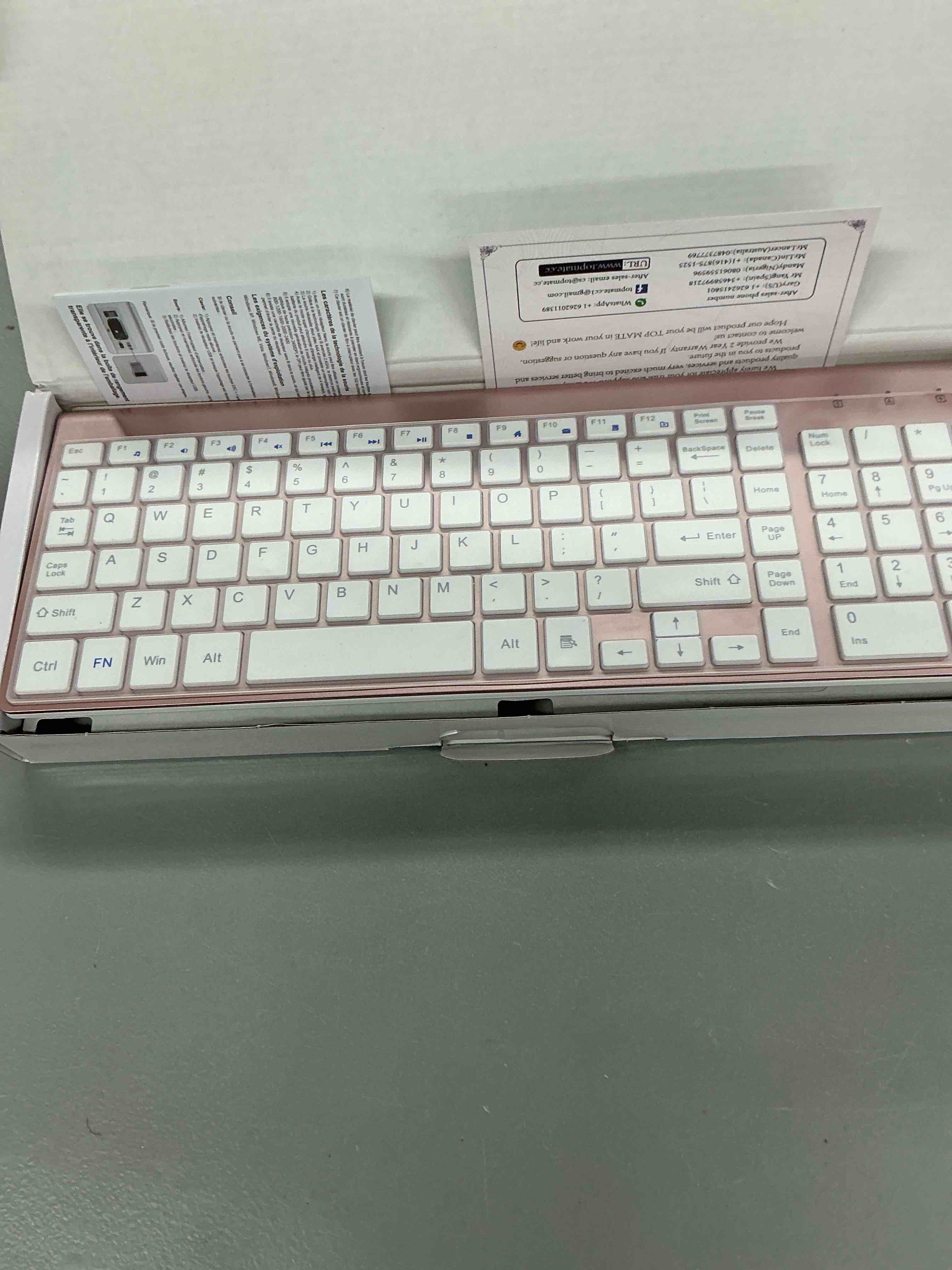 Condition photo showing Good Condition for wireless keyboard and mouse ultra slim combo, topmate 2.4g silent compact usb 2400dpi mouse and scissor switch keyboard set with cover, batteries included, for pc/laptop/windows/mac - rose gold white