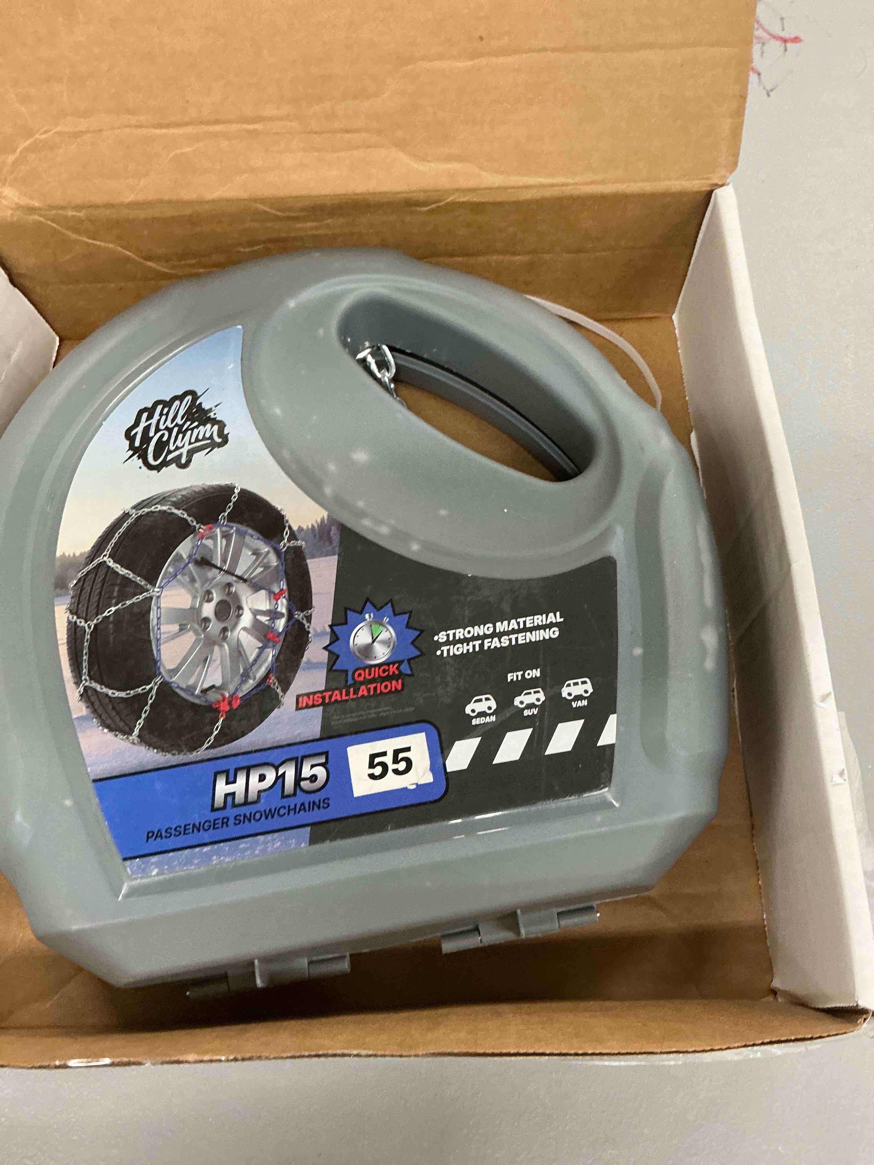 Condition photo showing Good Condition for snow chains for car tires, tire chains for passenger cars, sedan, suvs, quick fit & easy installation snow tire chains, portable reusable emergency tire traction chain, set of 2 (hp1555)