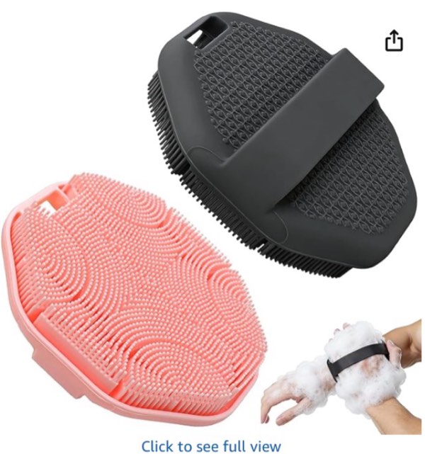 2 Pack Silicone Body Scrubber, Exfoliating Body Scrubber for Sensitive Skin, Silicone Loofah with An