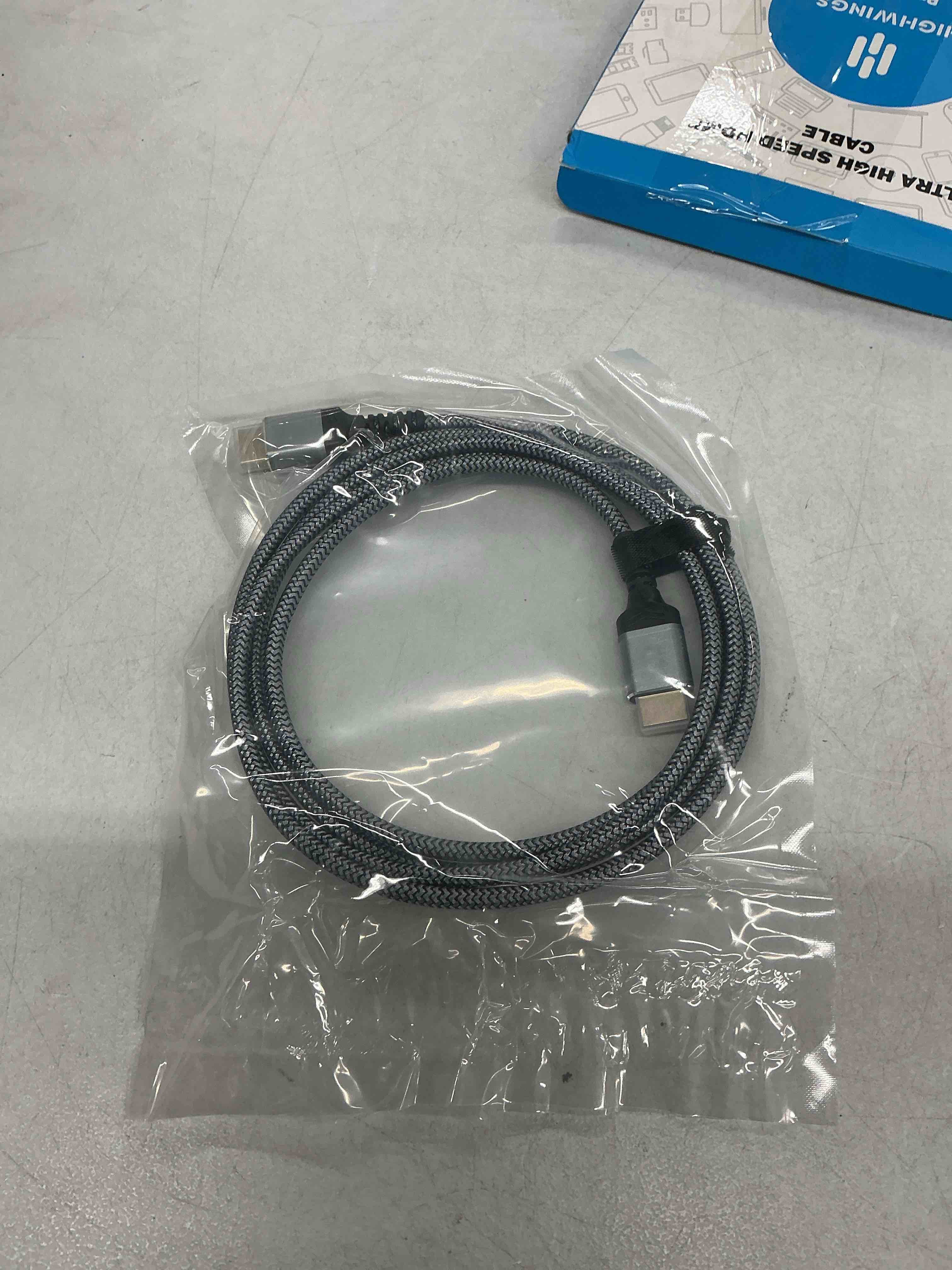 Condition photo showing Good Condition for highwings 8k 10k 4k hdmi cable 48gbps 6.6ft/2m, certified ultra high speed hdmi cable braided cord-4k@120hz 8k@60hz, dts:x, hdcp 2.2 & 2.3, hdr 10 compatible with roku tv/ps5/hdtv/blu-ray 6.6 feet grey