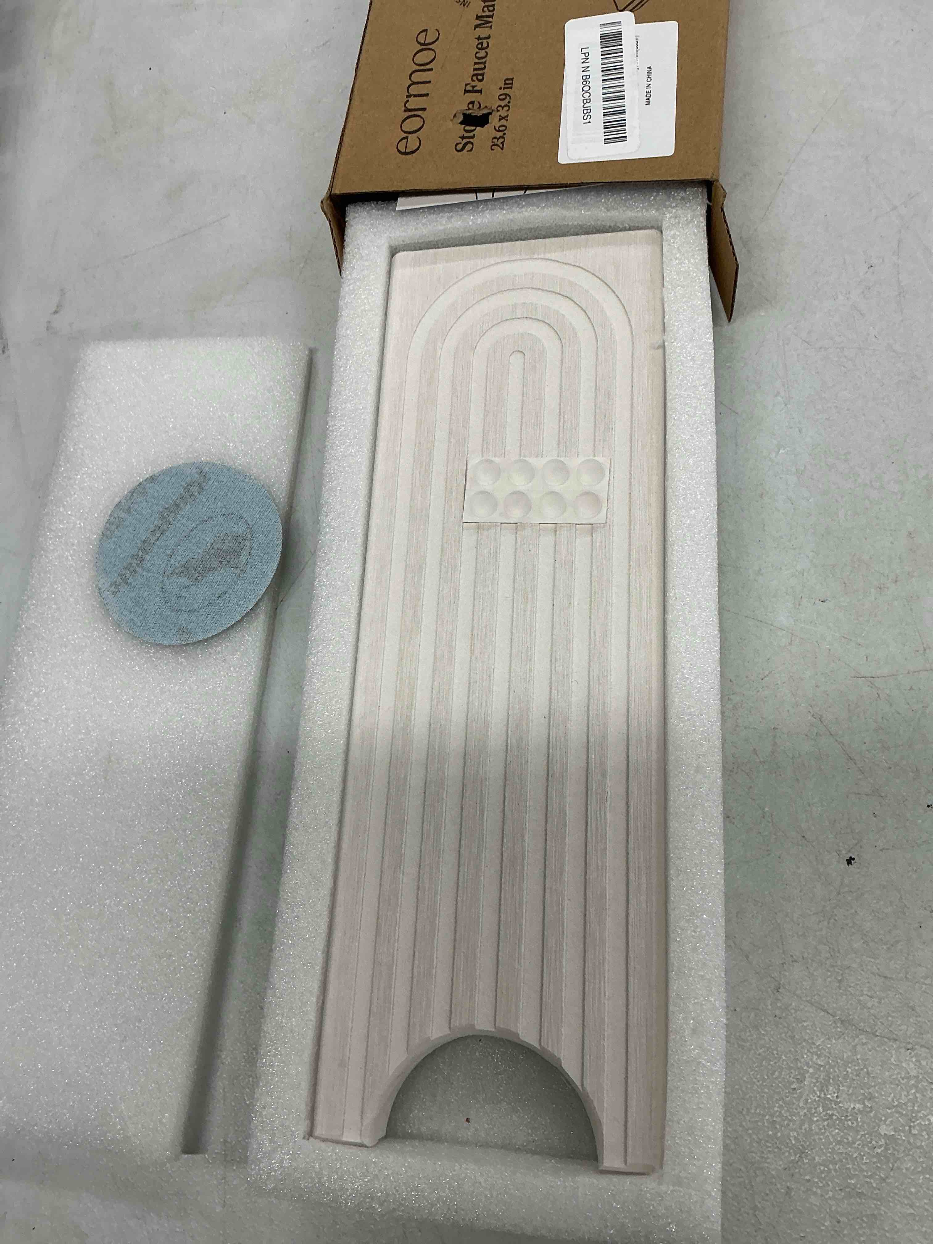 Condition photo showing Good Condition for faucet mat for kitchen sink – diatomite drying stone mat & sink protector, prevent moisture – sink splash guard water-absorbing stone tray for bathroom counter [light grey,23.6" x 3.9"] light grey 23.6" x 3.9"