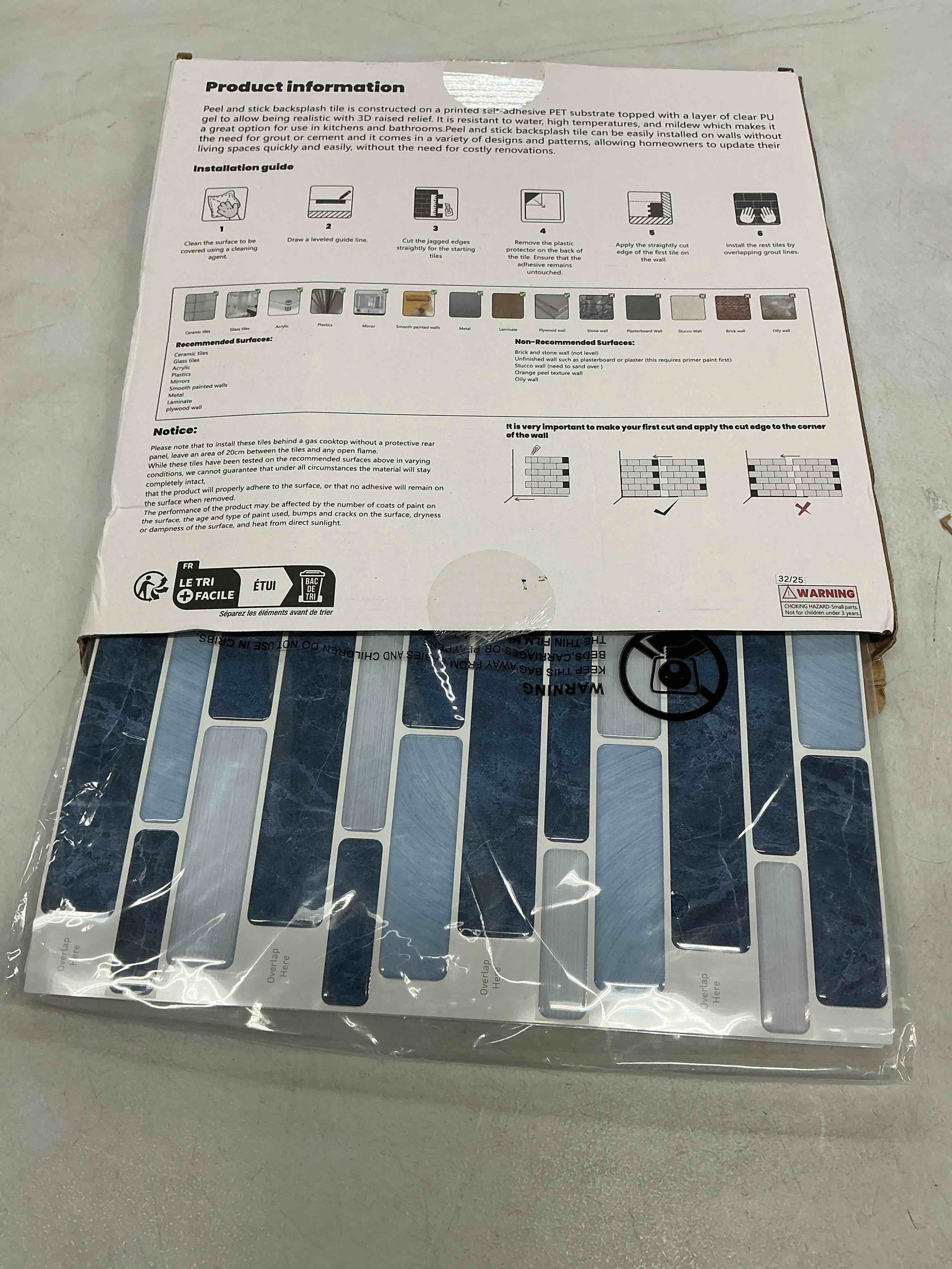 Condition photo showing Good Condition for longking self-adhesive kitchen backsplash, marble look decorative tiles (10 tiles) (dark blue)