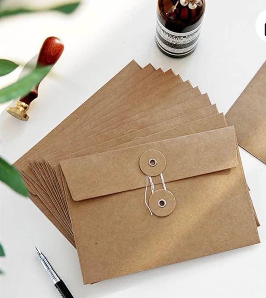12 PCS Brown Envelopes 4.2x6.7 Inch Vintage Envelopes with Button and String Closure, Brown Envelope