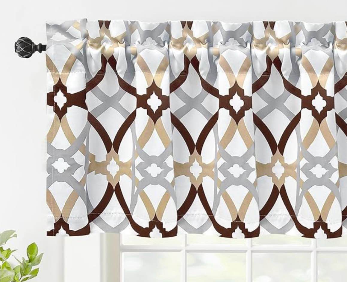 Condition photo showing Good Condition for driftaway alexander pattern match blackout valances for windows 250gsm geometric moroccan mid century rod pocket 52 inch by 14 inch plus 1.75 inch header brown 1 pack brown 52"w x 14"l (pack of 1)