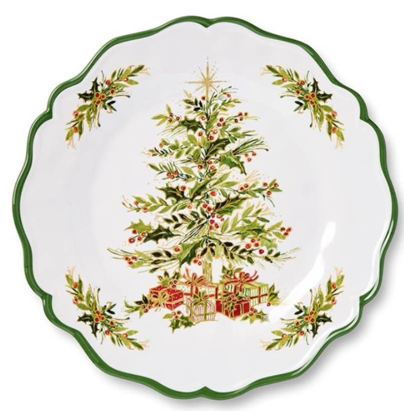 Holly Tree Holiday 12pc Dinnerware Set – Festive Melamine Plates and Bowls for Christmas Entertainin