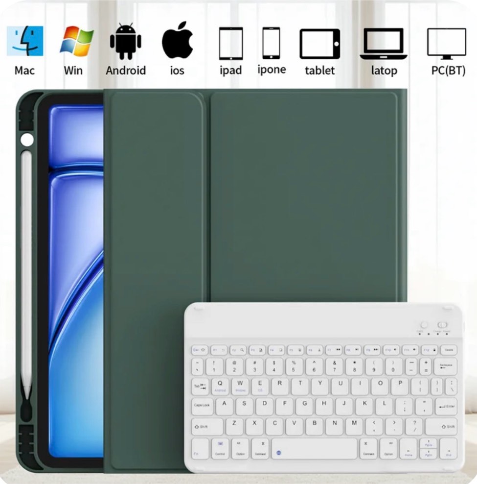 KVTVOU Keyboard Case for iPad Air 11 inch M2/M3 (2024/2025), iPad Air 5th/4th Generation (2022/2020) 10.9 inch, Detachable Wireless Bluetooth Keyboard, Stand Folio Cover with Pencil Holder, Green