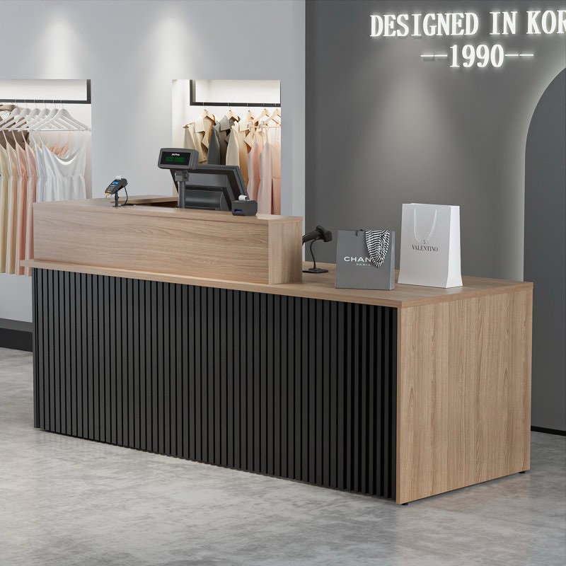 Rectangular Reception Desk with Storage Cabinet and Open Shelves