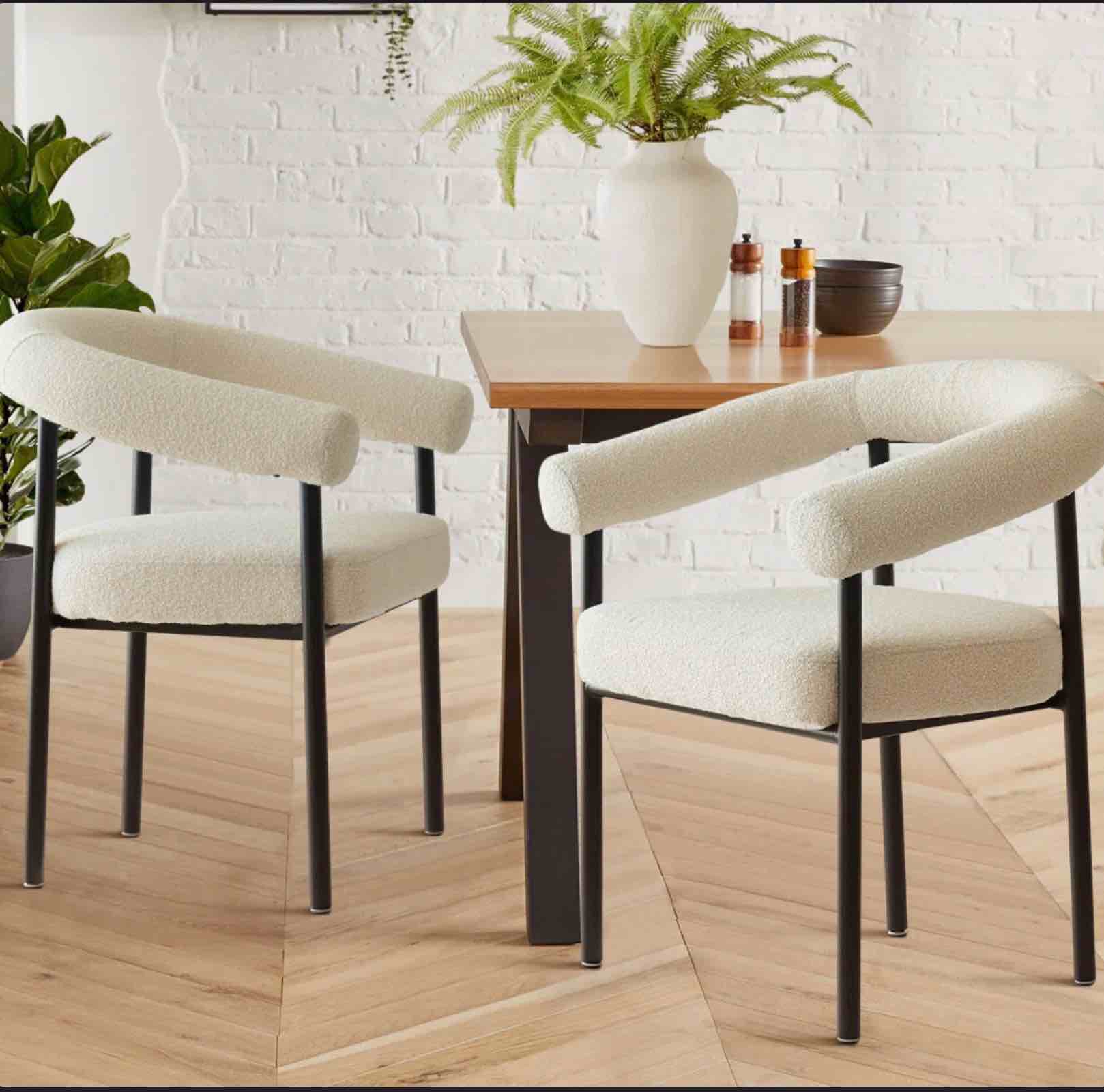 Modern Boucle Upholstered Dining Chair with Curved Arms (Set of 2)