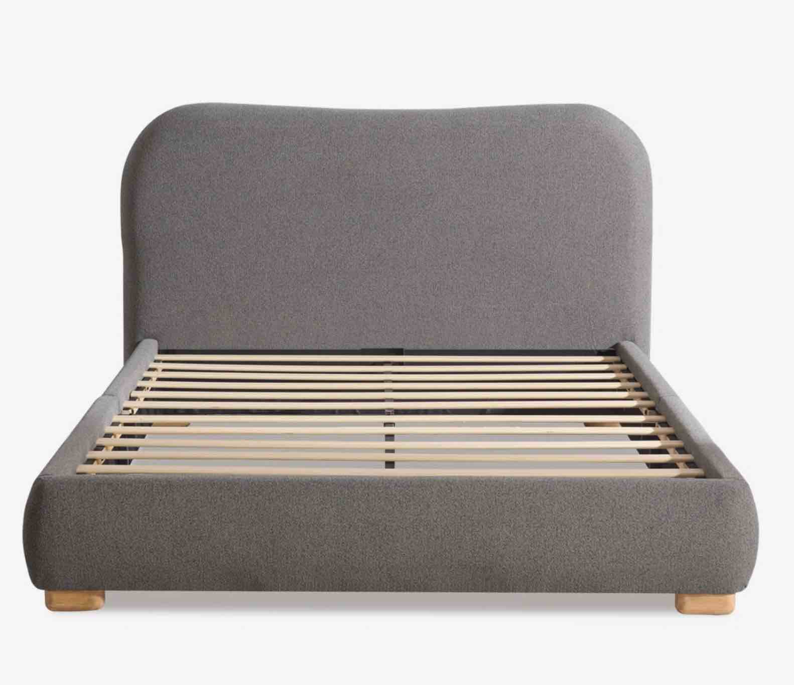 Modern Upholstered Platform Bed with Curved Headboard and Rounded Footboard