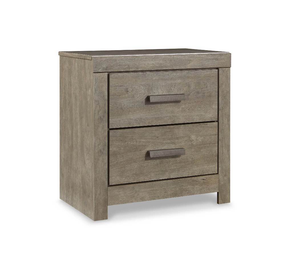 Signature Design by Ashley Culverbach 2-Drawer Nightstand - Modern Grey Night Stand with USB Charging Ports & Linen-Lined Storage Drawers