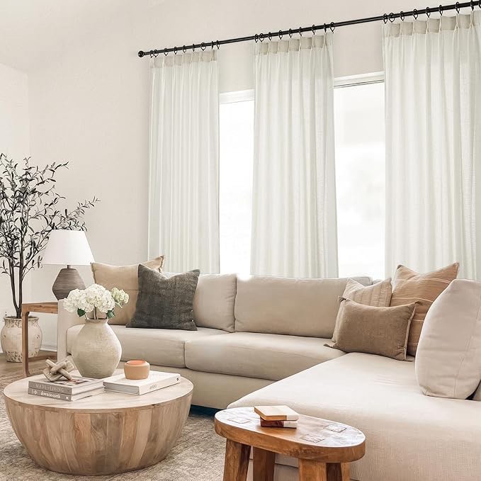 Topfinel Pinch Pleated Curtains 90 Inches Long 2 Panels Set,Natural Cream Semi Sheer Cotton Blend Fabric Aesthetic Advanced Curtain Drapes for Living Room Bedroom,40x90 inch Length