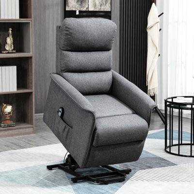 Latitude Run Electric Lift Chair Gray - Breathable Upholstery, Remote, Side Pocket Storage Power Recliner Fabric With Remote Control & Pockets 