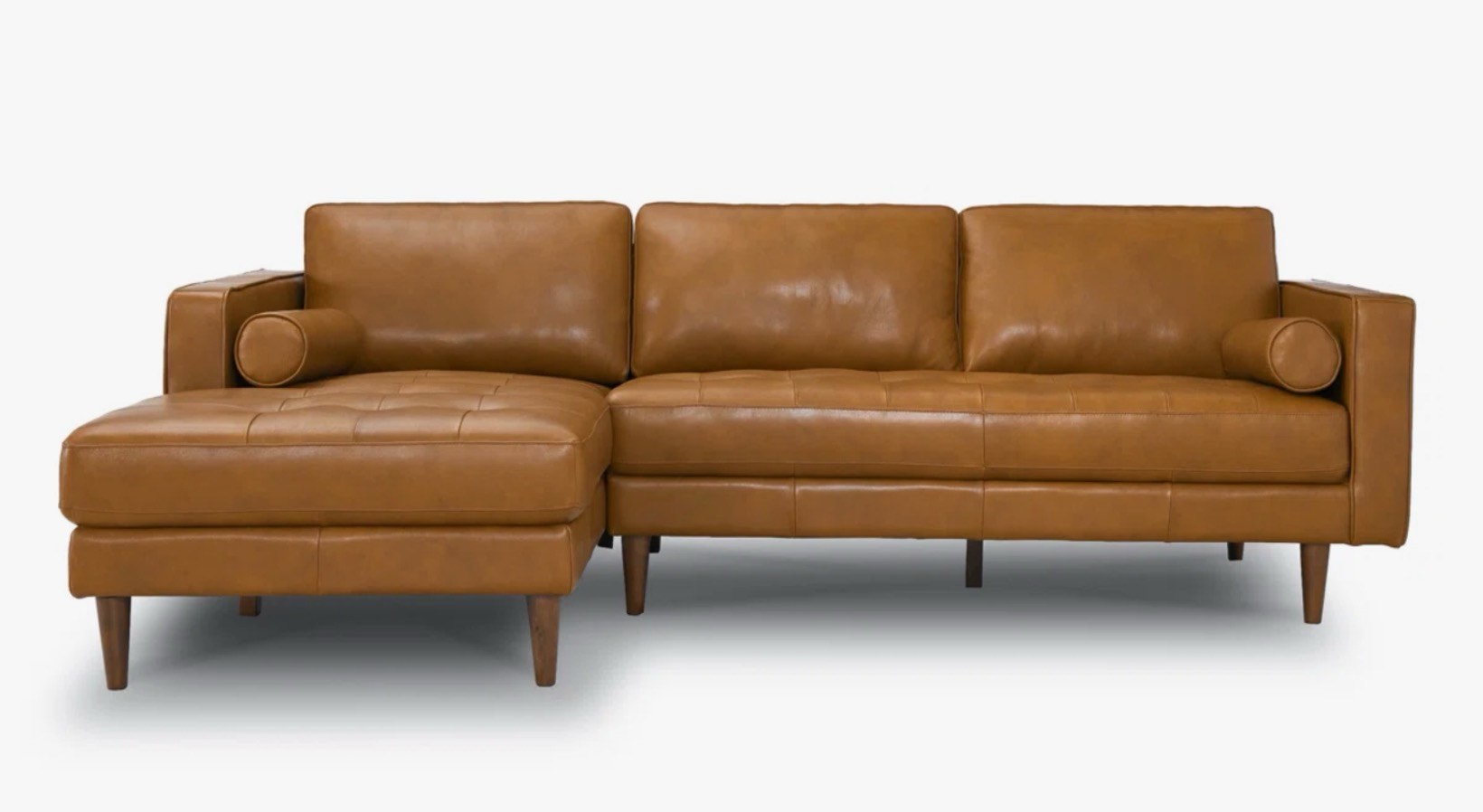 Tellson Genuine Leather Sectional, Mid-Century Modern Chaise