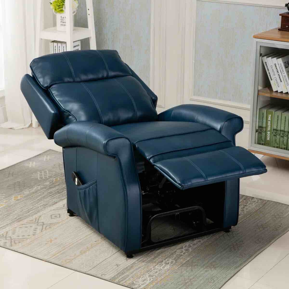 Blue  leather powerlifting recliner