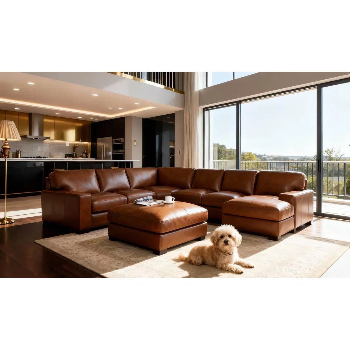 Antanisha Leather U-Shaped Sectional
