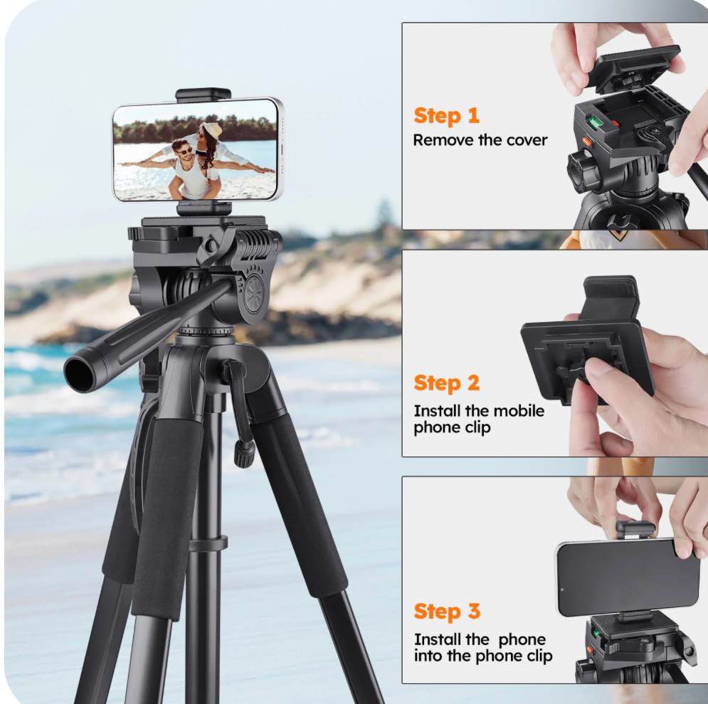 BEBANG 67" Camera Tripod, Portable and Flexible Tripod with Clip and Adapter, Porfessional Aluminum Tripod Stand for Mirrorles DSLR Phone Camcorder Binoculars Telescope