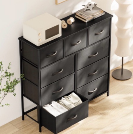 edx 9 Drawer Fabric Dresser for Bedroom, Chest of Drawer Organizer Storage Cabinet for Closet, Entryway, Black