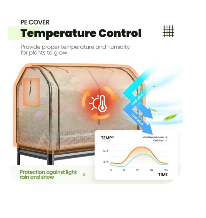 KING BIRD 47"×24"×56" Raised Garden Bed with Greenhouse, Plants Protection Cover, Legs Galvanized Steel Metal Elevated Garden Planter Box for Outdoor Gardening Dark Grey