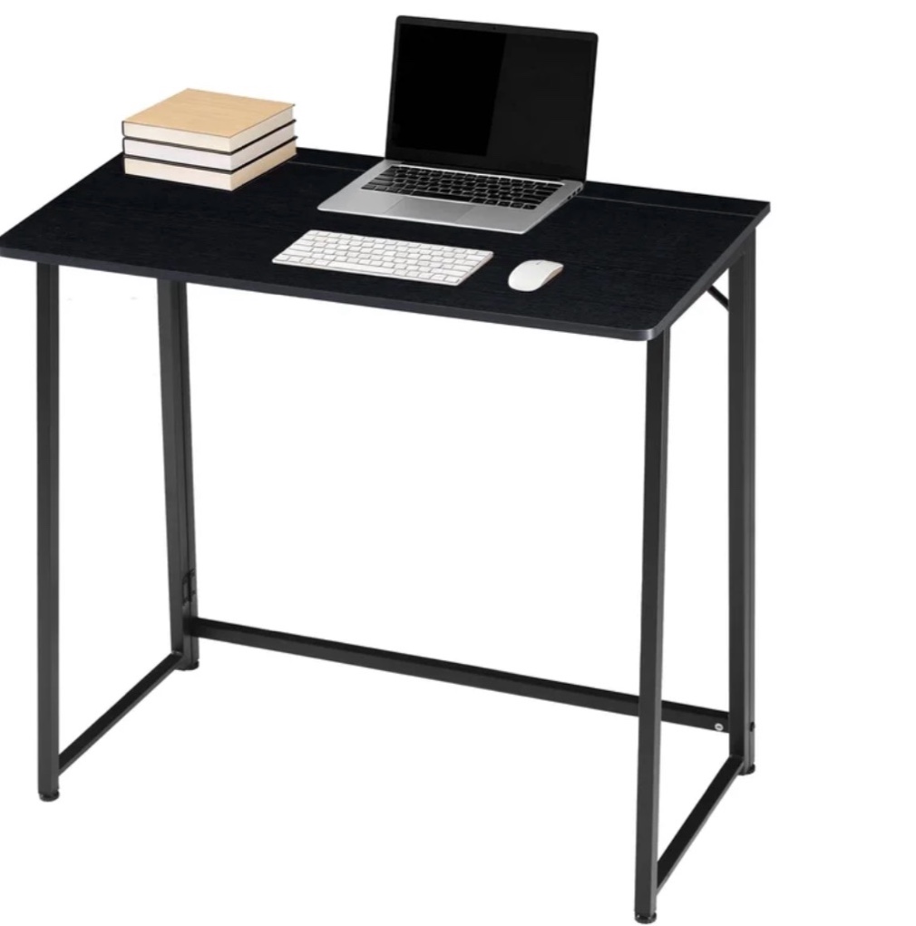 EDX Folding Computer Desk, 31.5 Inch Compact Foldable Writing Workstation for Small Spaces, Easy Assembly Space-Saving Home Office Table, Oak Finish,Black