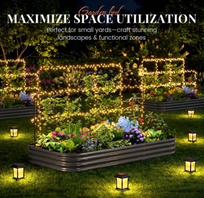 KING BIRD 7.87x3.94x0.98 ft Raised Garden Bed with Wall Trellis Galvanized Steel Metal Planter Garden Box Outdoor for Gardening Climbing Vegetables Flowers Dark Gray