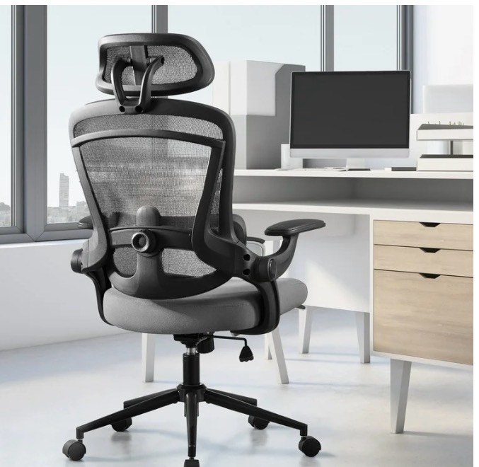 edx Ergonomic Office Chair, High Back Rolling Task Chair with Flip up Arms, 275lb, Grey