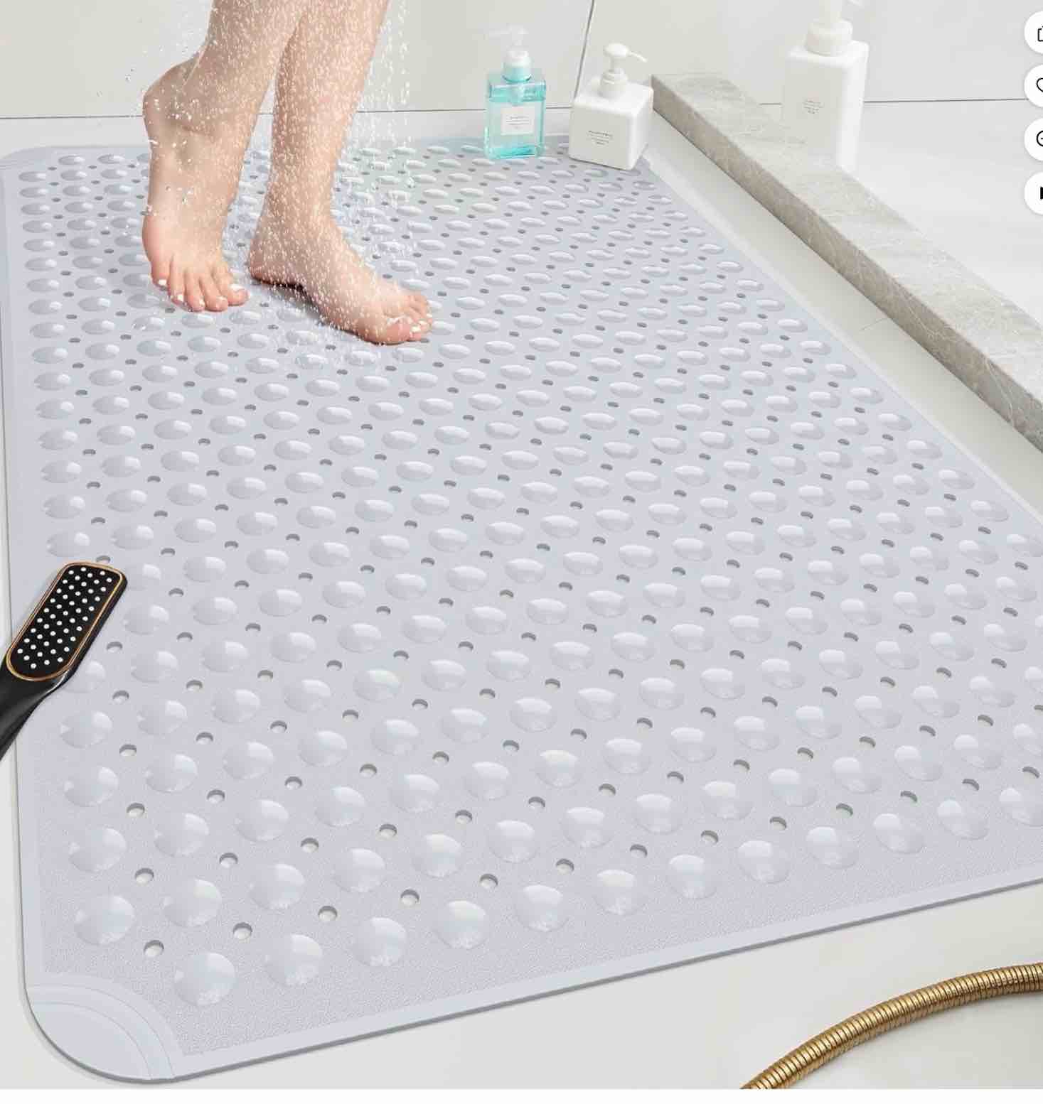 OTHWAY Extra Large Shower Mat 47x32, TPE Non Slip Shower Mat, Inside Shower Mat with Drain Holes Suction Cups, Walk in Shower Mat for Shower Stall, Anti-Slip for Elderly Kids (Light Gray)