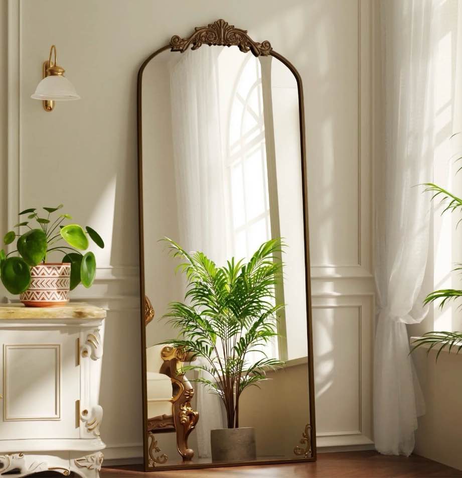 beautypeak 72"x24" full length mirror with baroque flower head design wall-mounted mirror,antique bronze