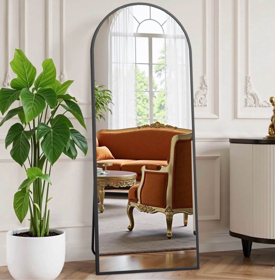 edx arched full length mirror 64 x21  full body mirror rectangle free standing wall mounted leaning hanging floor mirrors  black