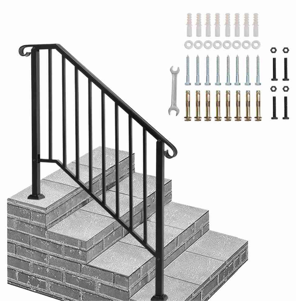 zimtown outdoor iron handrail with powder coating for 3-4 steps, matte black finish